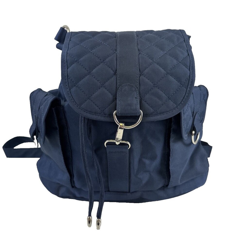Travelon Convertible Backpack Blue Quilted Handbag Purse Drawstring Flap Clasp